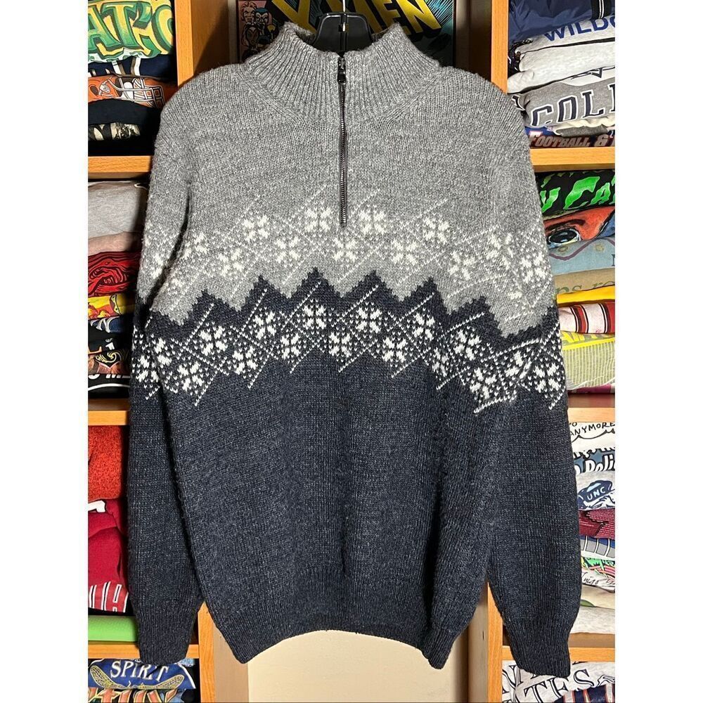 Paolo Mondo Italy Fair Isle Wool Blend Quarter Zip Sweater